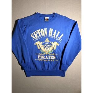 1990s Vintage Signal Sports Seton Hall‎ Pirates Mens Medium Blue Sweatshirt